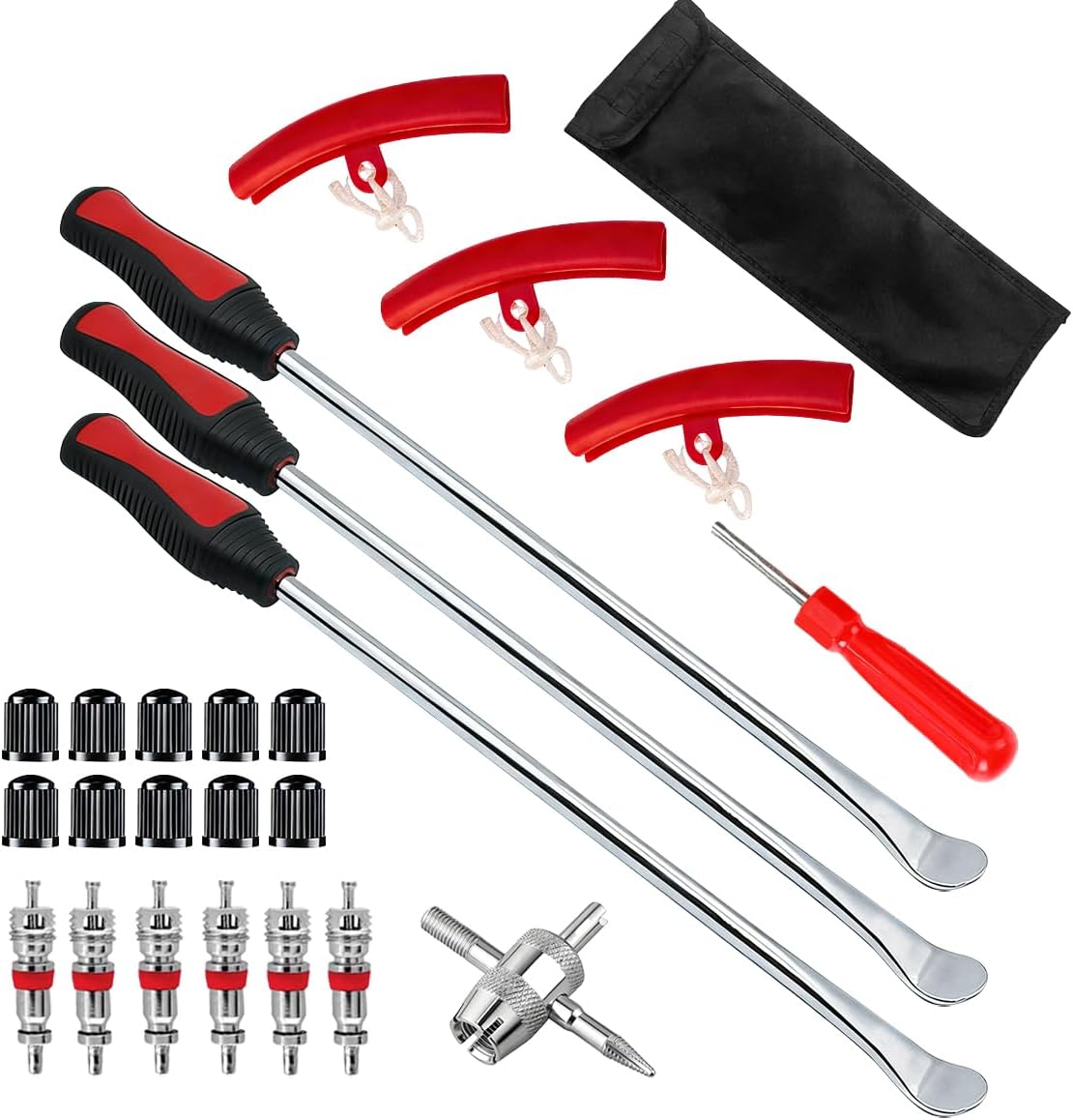 25PCS 14.5" Motorcycle Tire Spoons Tool Set, Tire Changing Tool Includes 3 Rim Protector 7 Valve Core & Valve Tool, Dirt Bike Tire Iron Lever Kit, Universal for Motorbike Dirt Bike