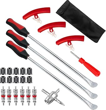 25PCS 14.5" Motorcycle Tire Spoons Tool Set, Tire Changing Tool Includes 3 Rim Protector 7 Valve Core & Valve Tool, Dirt Bike Tire Iron Lever Kit, Universal for Motorbike Dirt Bike