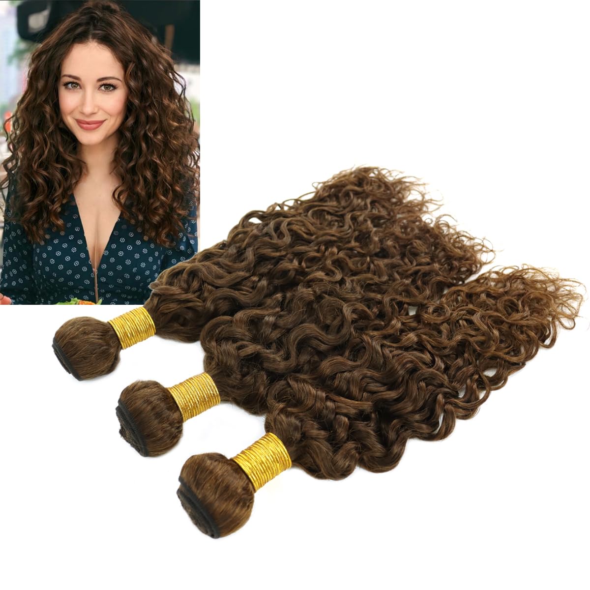 Virgin Hair Bundles doczepiane naturalne włosy, średni brąz 4# kręcone, kręcone, 8A (50-61 cm)