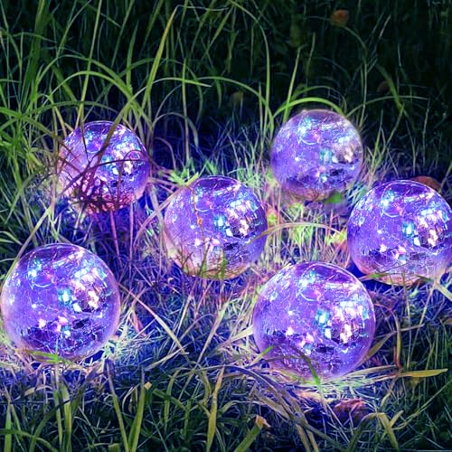 SyouHome Solar Garden Lights Outdoor Waterproof, 6 Pack Cracked Glass Ball Light, Ground Landscape Garden Decor, Solar Globe Decorative for Pathway/Patio/Lawn/Yard (Multicolor, 3.9")