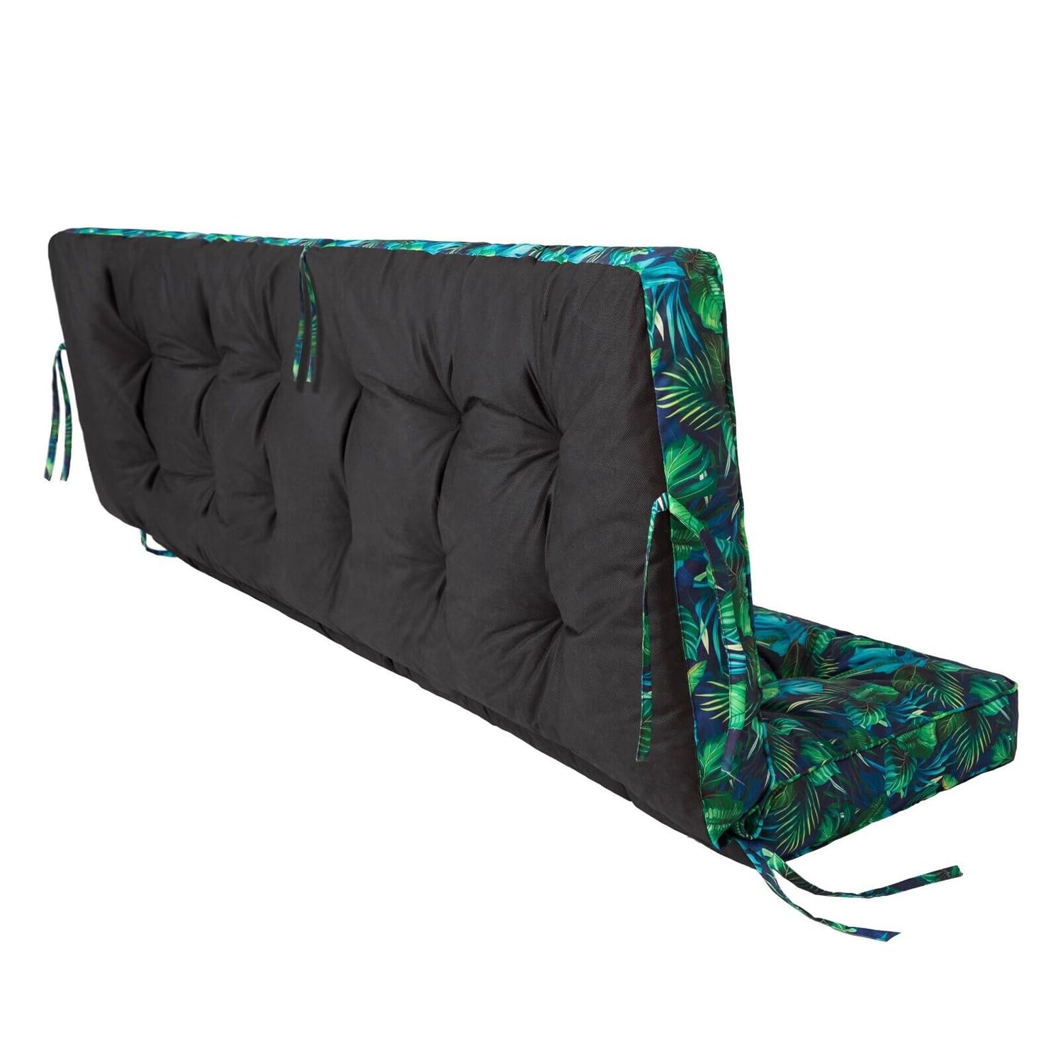Hollywoodschaukel Auflage Pola, Sitzkissen für Gartenschaukel, 100–180 cm, mit 2 Kissen (Blaue BLÄTTER, 180 cm)