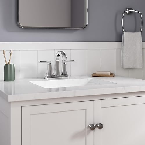 Miniatura 8 de American Standard 7426201.295, Belmeade - Grifo de baño central de dos manijas de 4 pulgadas, níquel cepillado