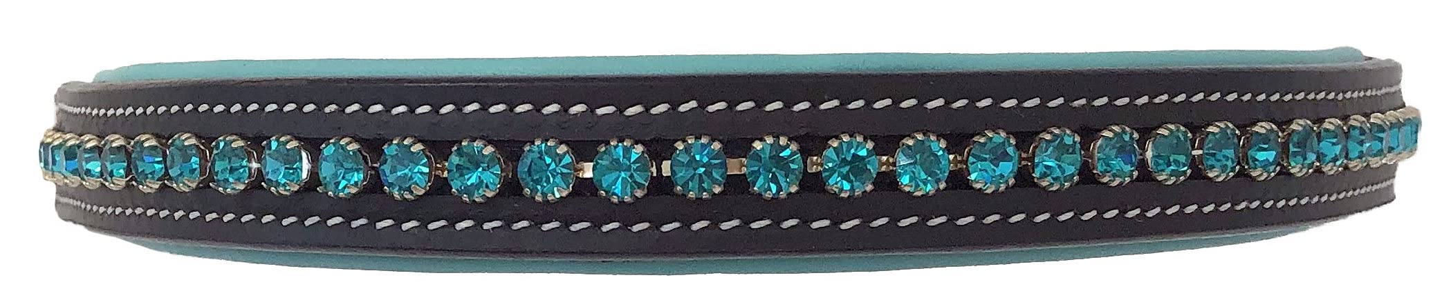 Equitem Teal Padded Leather English Bridle Browband with Teal Crystals (Black, Full 16