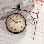Dyna-Living Double Sided Wall Clock 7-inch Vintage Wall Clock Retro Train Station Clock Indoor Hanging Clock with Mute Chip for Living Room Bedroom Study Wall Decoration (Diameter 7 inches)