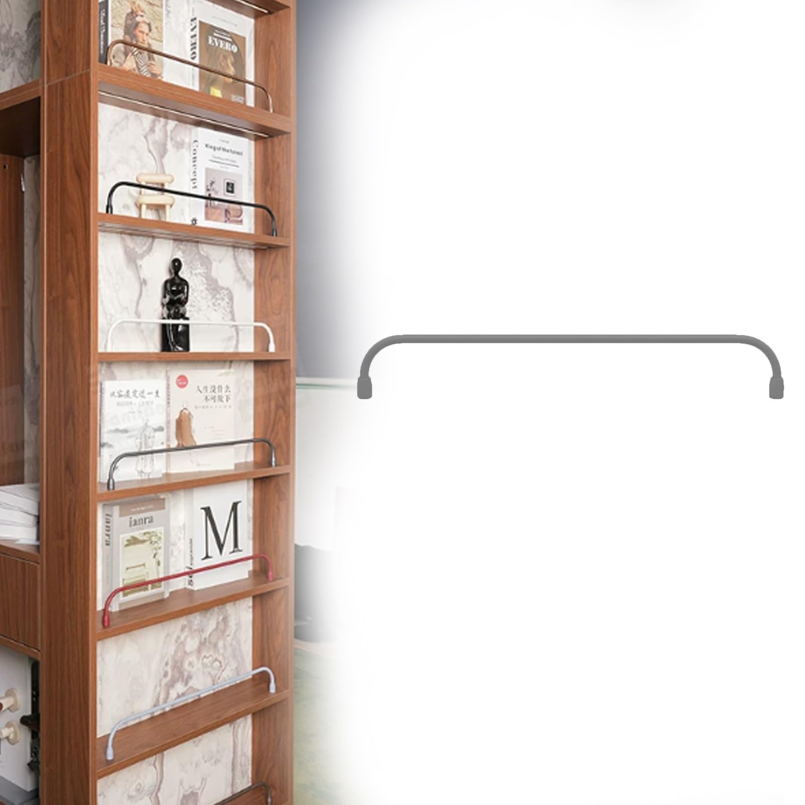 Minglez Gray Gallery Rail For Shelves Gallery Shelf Rail For Bookshelves/Bookcase, Customizable Tipping Rail Bar Set For Kitchen Cabinet Shelves, White/Gold Shelf Rails For Shelves(,5Inch/13Cm)