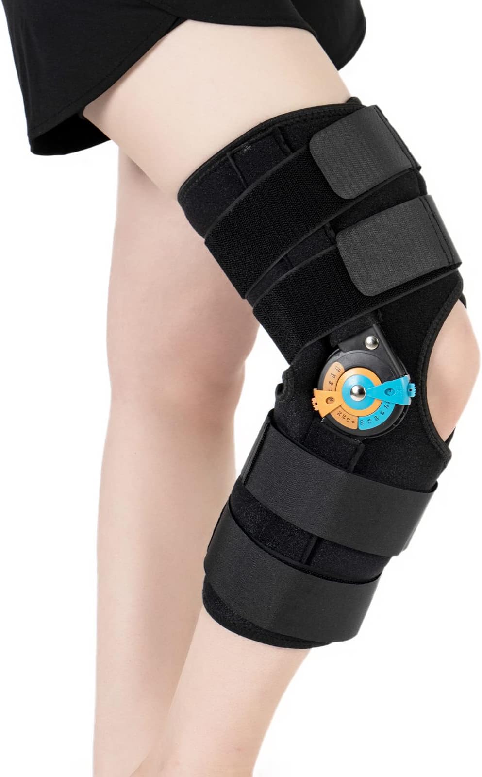 Hinged ROM Knee Braces Adjustable Knee Immobilizer Support for Knee Pain ACL MCL PCL Arthritis Meniscus Tear Post OP Recovery for Men and Women Side Stabilizers Torn Meniscus Orthopedic Orthosis （L)