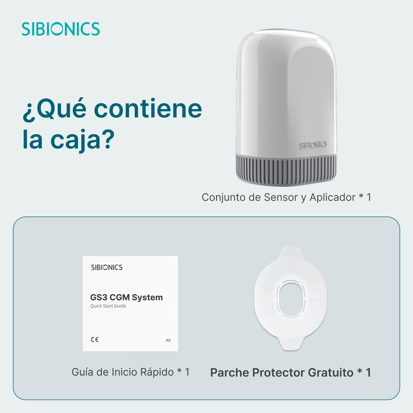SIBIONICS GS3 Monitor Continuo de Glucosa - Sensor 14 Días con Parche | Sensor CGM con alarmas, análisis de comidas por IA y picos en tiempo real. Conexión NFC para iOS y Android.