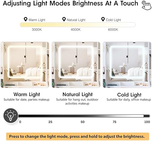 Miniatura 8 de Escritorio de tocador con espejo y luces, mesa de tocador de maquillaje con estación de carga, juego de tocador de 45 pulgadas con banco cómodo,