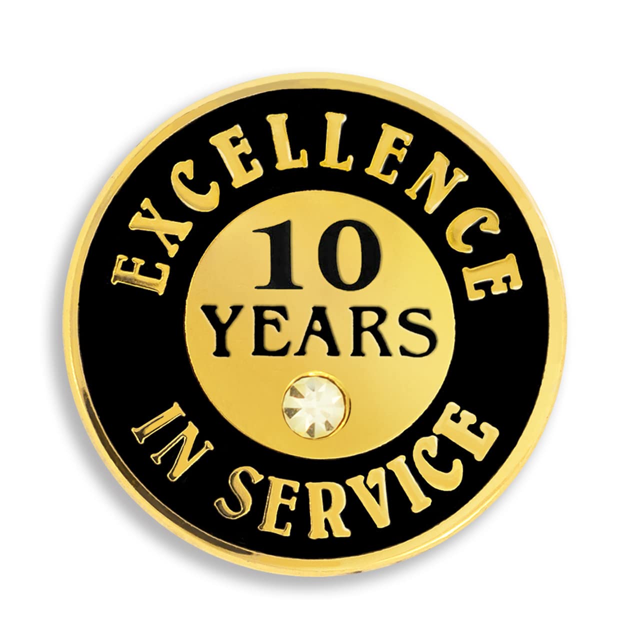PinMart Gold Color Plated Excellence in Service Year Award Lapel Pin – Metal Enamel Workplace Reward Pin w/Rhinestone – 1-60 Years Pins for Long
