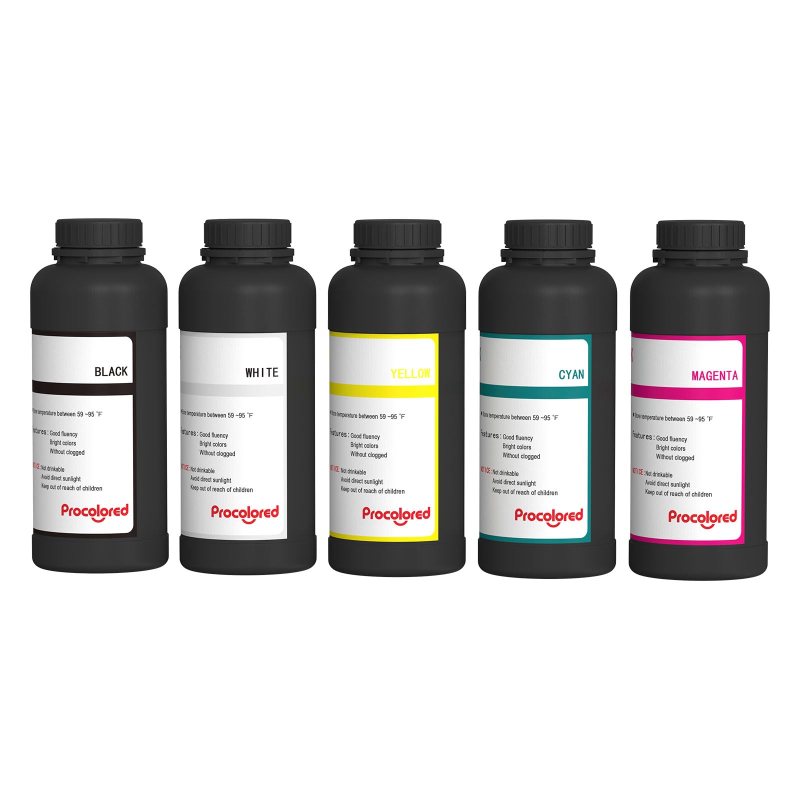 Procolored Recarga de Tinta UV DTF de 500 ml x 5 para Impresora UV DTF VF13PRO (CMYKW)