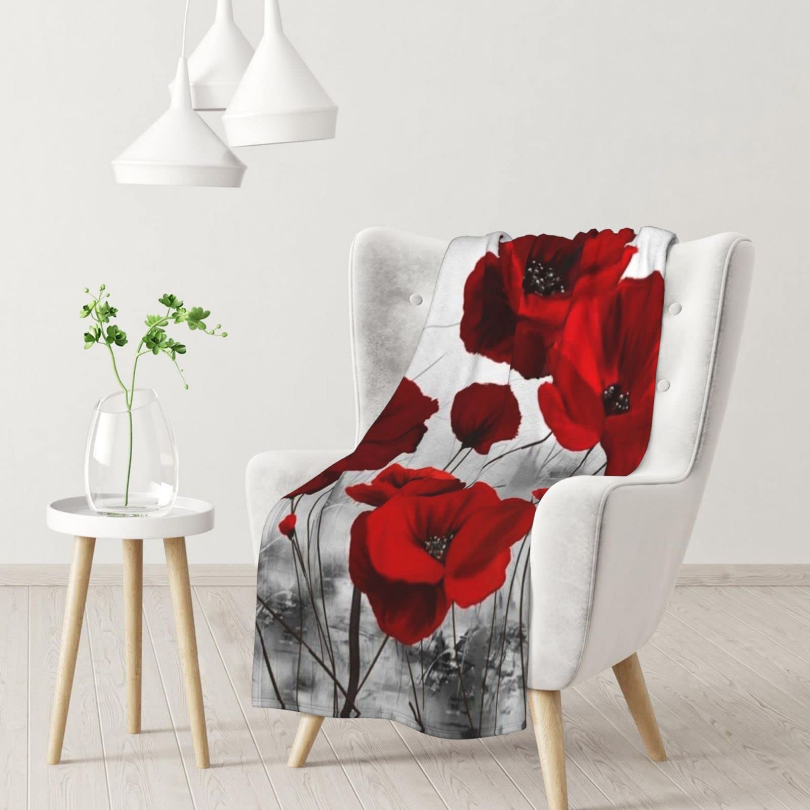 Coperta Decorativa In Flanella Anti-pilling – Morbida E Leggera, Stampa Fiori Di Papavero Rosso, Ideale Per Divano, Letto, Viaggio E Campeggio, Varie Taglie
