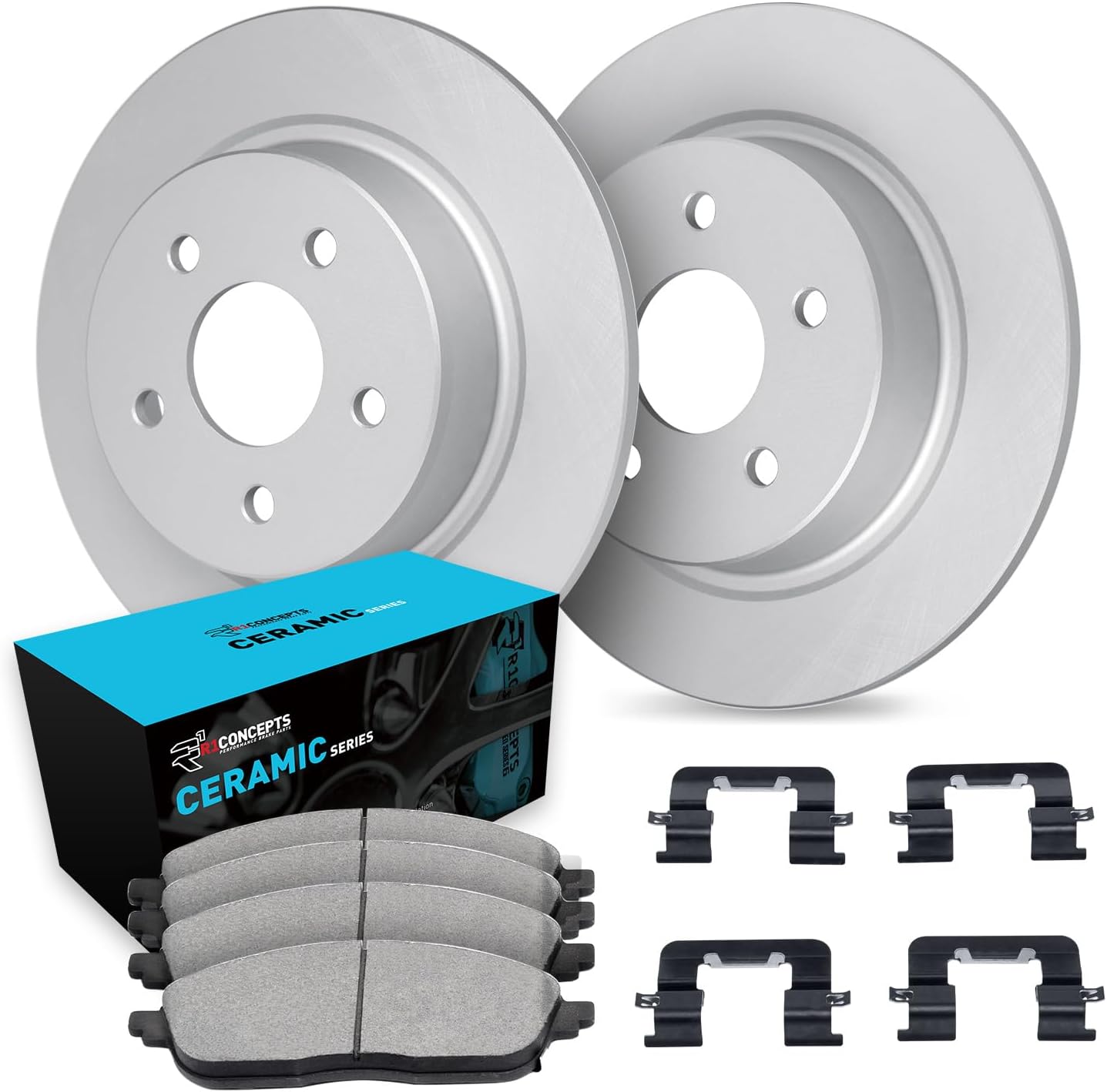 R1 Concepts Rear Brake Kit For 2002-2024 Nissan Altima, 2011-2017 Nissan Juke, 2004-2008 Nissan Maxima| Blank Brake Rotors| Ceramic Brake Pads and Rotors Kit| Hardware included