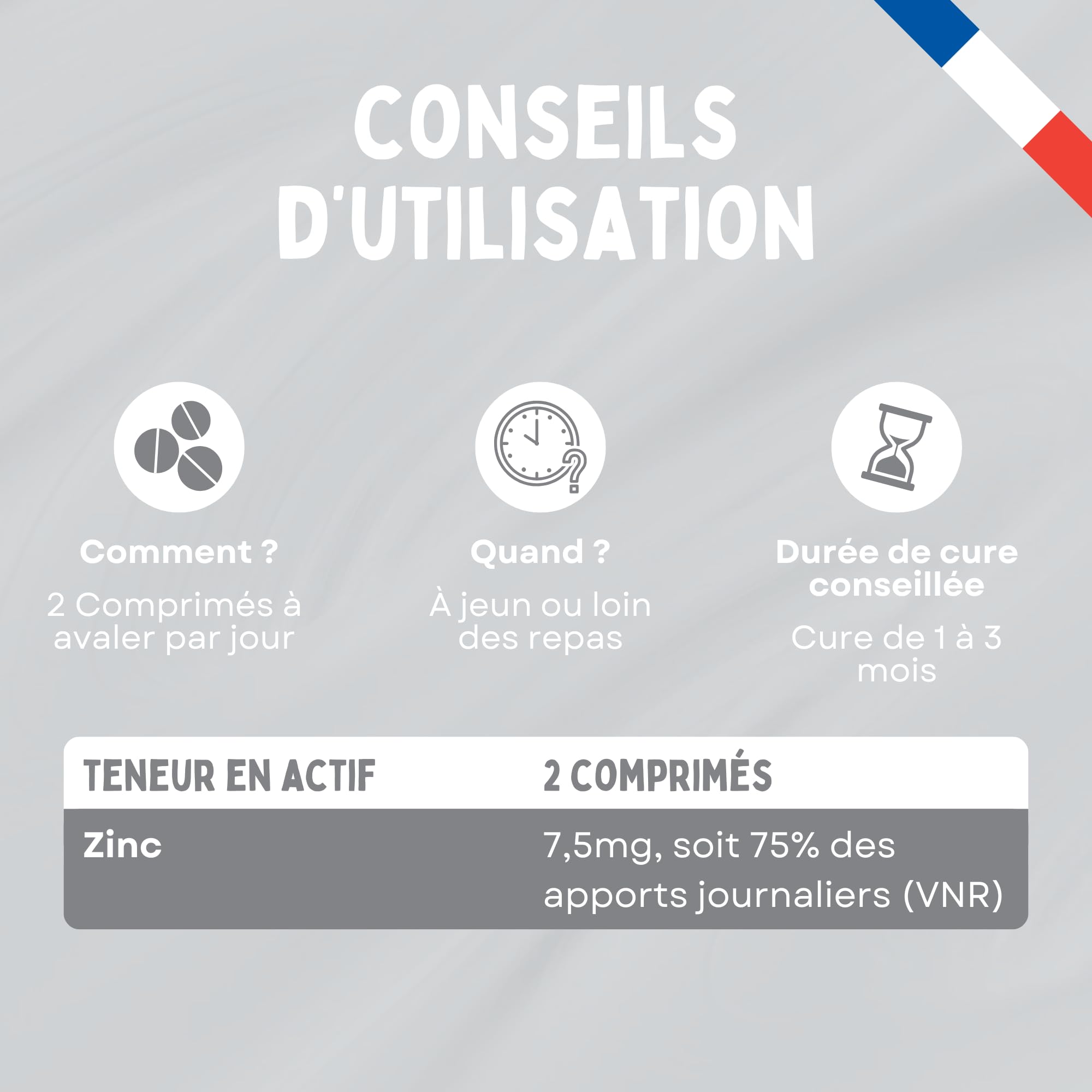 Zinc Bio Vegan 7,5 mg - Soutien Immunité et Peau - Antioxydant Naturel - Cheveux et Ongles - 120 Comprimés - Cure Longue Durée - Formule Douce Fabriquée en France