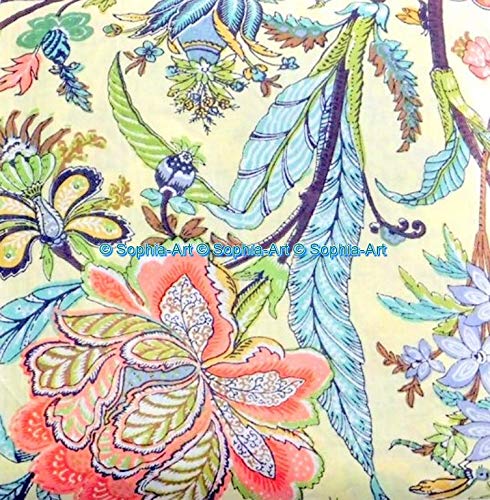 Image of Indian Hand-Block Printed Jaipuri Flower Print Floral Ethnic Sanganer Kurti Print Cotton Fabric (Beige Mugal Flower, 3 Yard)
