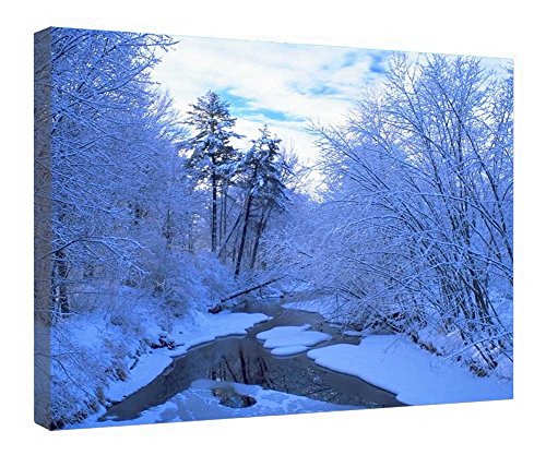 Toile ruisseau en hiver avec cadre en bois de 40x50 cm pour salon