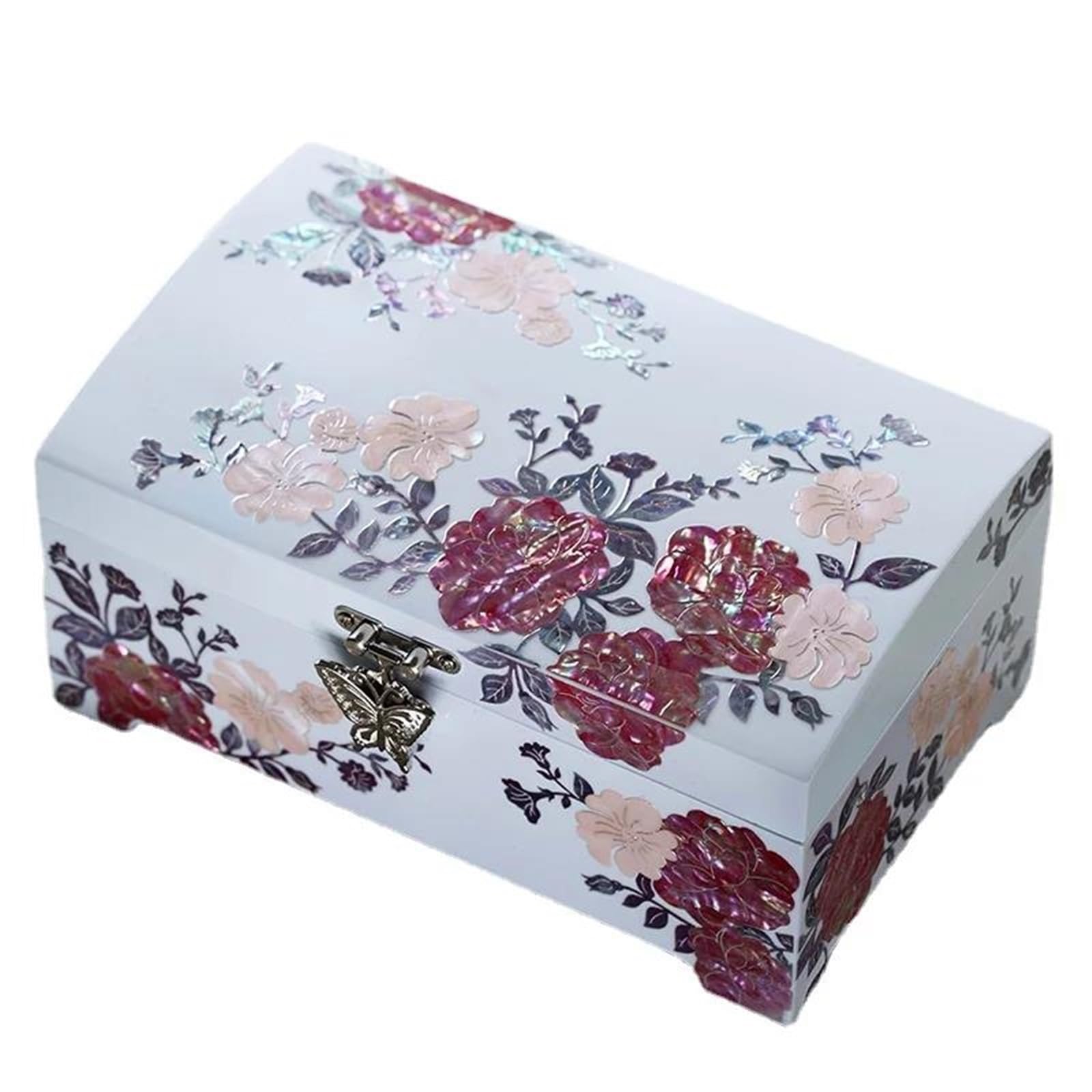 Joyero Viaje Caja De Almacenamiento Joyería Mano Con Tapa Estilo Europeo, Regalo Cumpleaños Para Novia, Boda, Laca Nácar, Joyero Simple(20 * 10 * 5cm) Joyeros