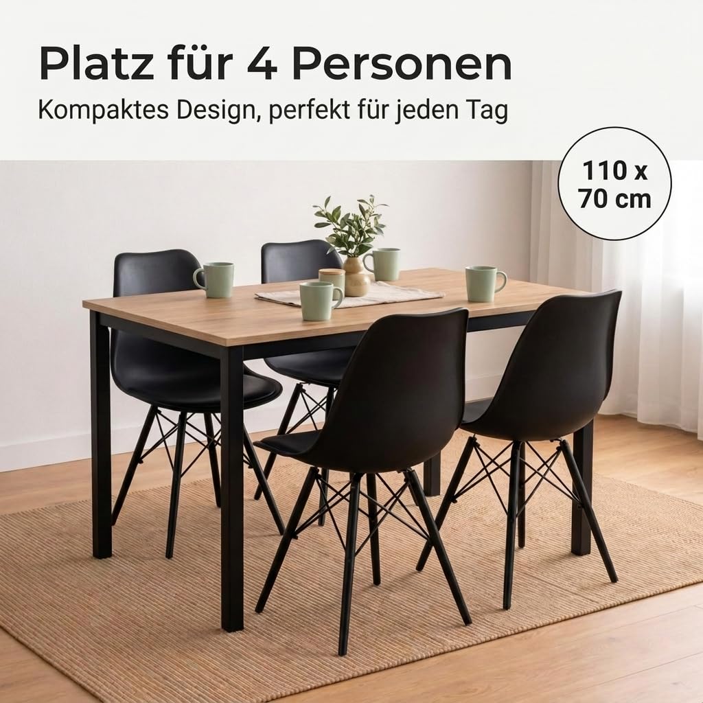 SAM Esstisch Agata 110x70 cm Eiche 15 mm Tischplatte schwarz | kleiner Küchentisch & Schreibtisch, Holz, Esszimmertisch