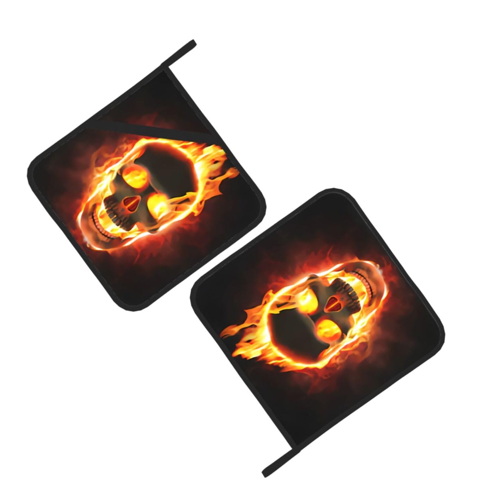 fire Skull Printed Oven Pot Holders Set of 2 Pcs Heat Resistant Kitchen Microwave Potholders for Cooking Baking Grilling