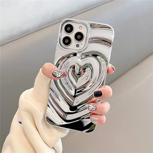 Yebowe For Iphone 13 Pro Max Case Luxury, Cute 3D Chrome Heart Phone Cover For Women Girls Electroplated Soft Tpu Slim Sliver Glossy Protective Case For Iphone 13 Pro Max #TOP2