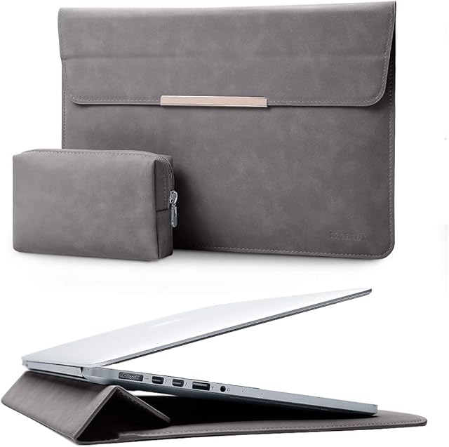 KALIDI 13.3 inch Laptop Sleeve Case Stand Faux Suede Leather for MacBook Air Pro Retina 2016-2020 13"-13.5" Surface Pro 5 6 7 with Pouch