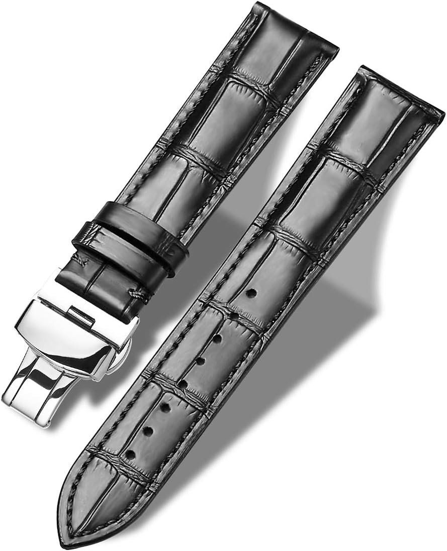 Moran Genuine Leather Band Alligator and Cowhide Replacement Deployment Buckle Watch strap12mm to 17mm Crocodile Leather Strap for Men's and Women's