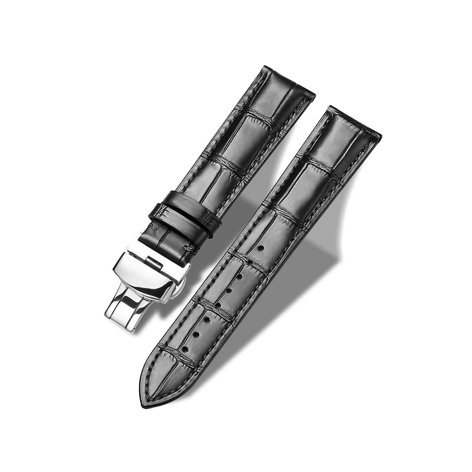 tristrapTristraps Genuine Leather/Crocodile/Alligator Watch Strap with Butterfly Buckle 12mm 14mm 16mm 18mm 19mm 20mm 21mm 22mm 24mm Black Brown Replacement Watch Band for Men Women