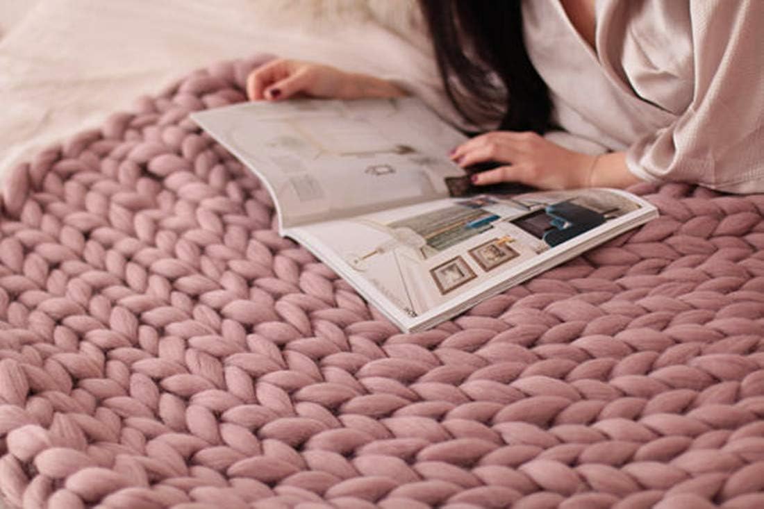 Knit Blanket Throw Soft Rug Sofa Bed Lounge Decorator Knitted Small Size Pet Bed Mat Rug (47.2x59inches-120x150cm, Blush)