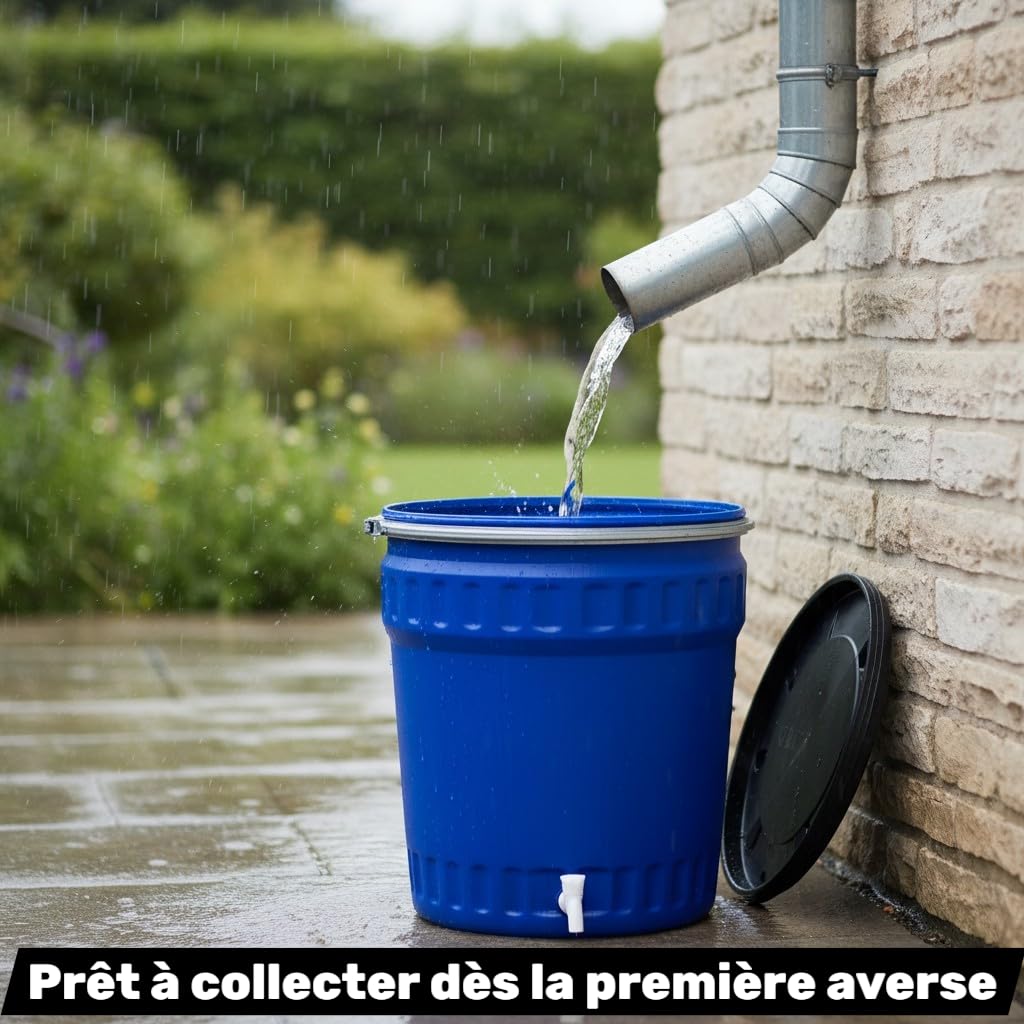 Jordan & Jordan — Fût Conique 120L PEHD — Ouverture XXL Ø55cm Cerclage Levier — Fermentation, Eau, Huiles — Certifié Alimentaire — Robinet Intégré