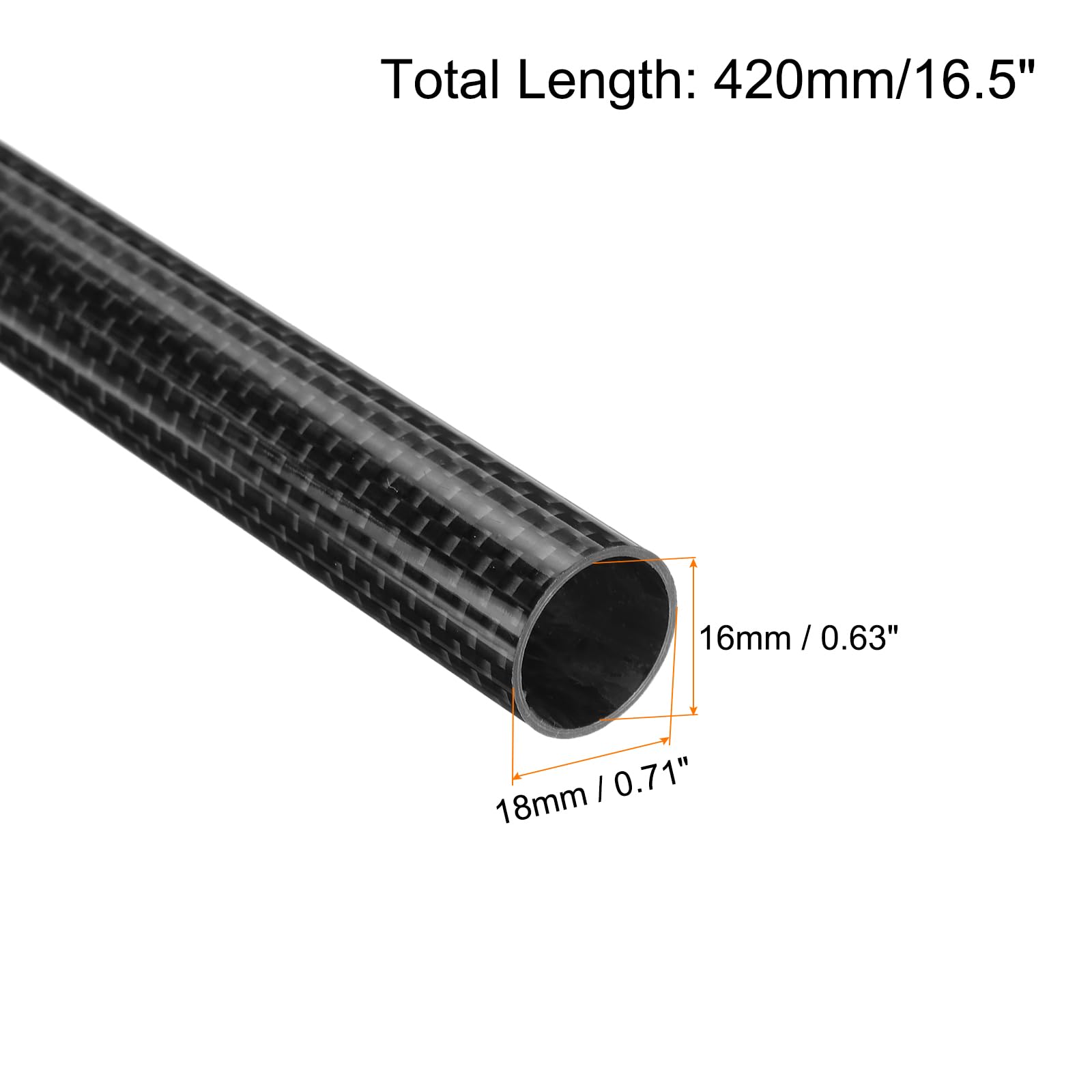 QUARKZMAN 2Pcs Tubes En Fibre De Carbone 16 X 18 X 420Mm Surface Brillante Tige En Carbone Naturel Enroulée En 3K Pour Avion Rc, Multicoptère, Quadcoptère