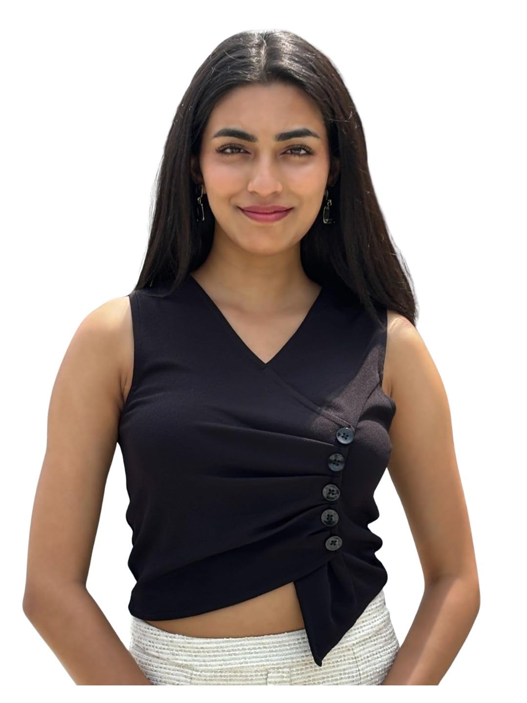 tandul Women's Solid Black Cotton Blend Top Regular Fit Sleeveless Top for Womens Soft & Breathable & Comfortable Outfits for Office, Casual, Festive & Party (11669)-picture-15
