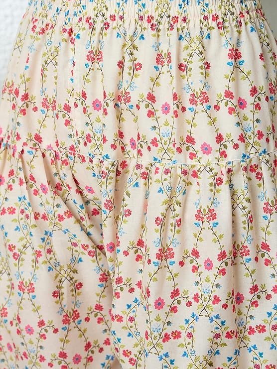Image of EthnicJunction Women's Linen Floral Print Summer Wear Straight Short Kurti with Afghani Pant Set | Co Ord Set for Women Stylish | Fusion wear Women