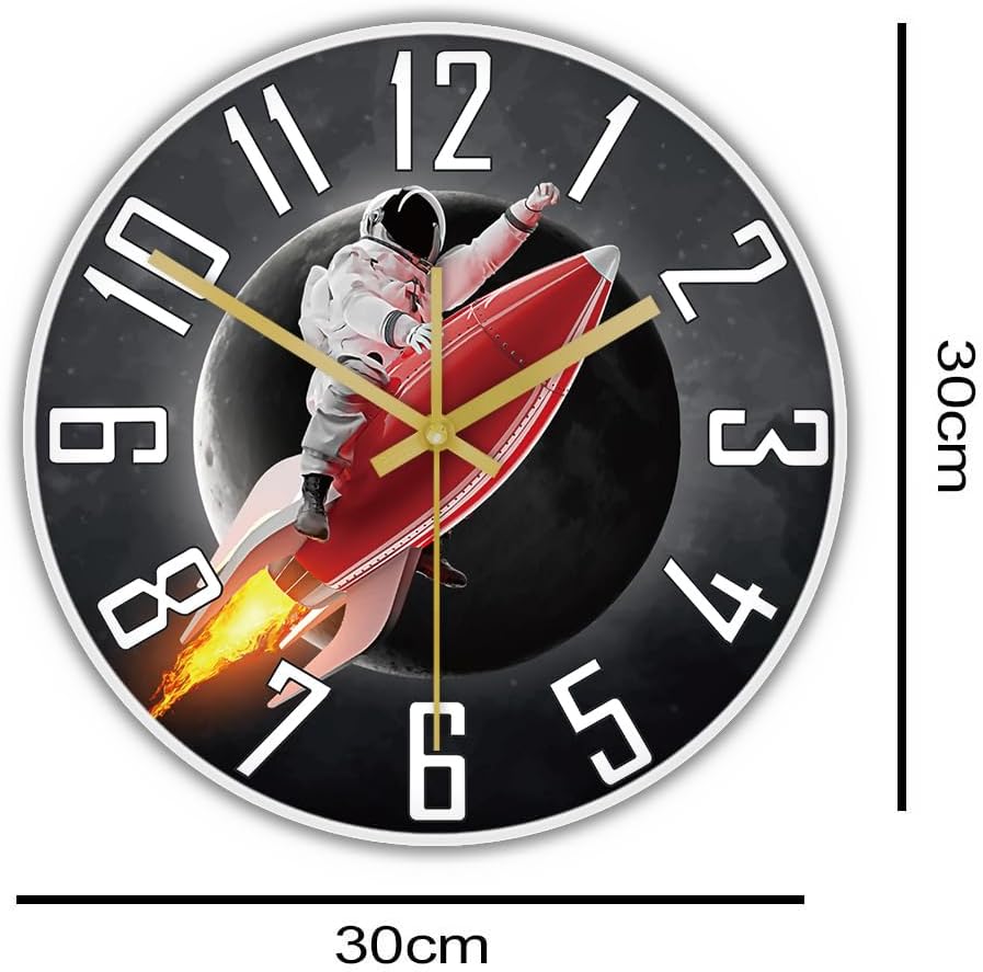 Geek Alerts Astronaut Riding On Rocket LED Neon Luminous Wall Clock Spaceman Cosmos Battery Operated Silent Non Ticking Glowing LED Electric Display Sign Clock for Kids Bedroom Astronomy Home Decor