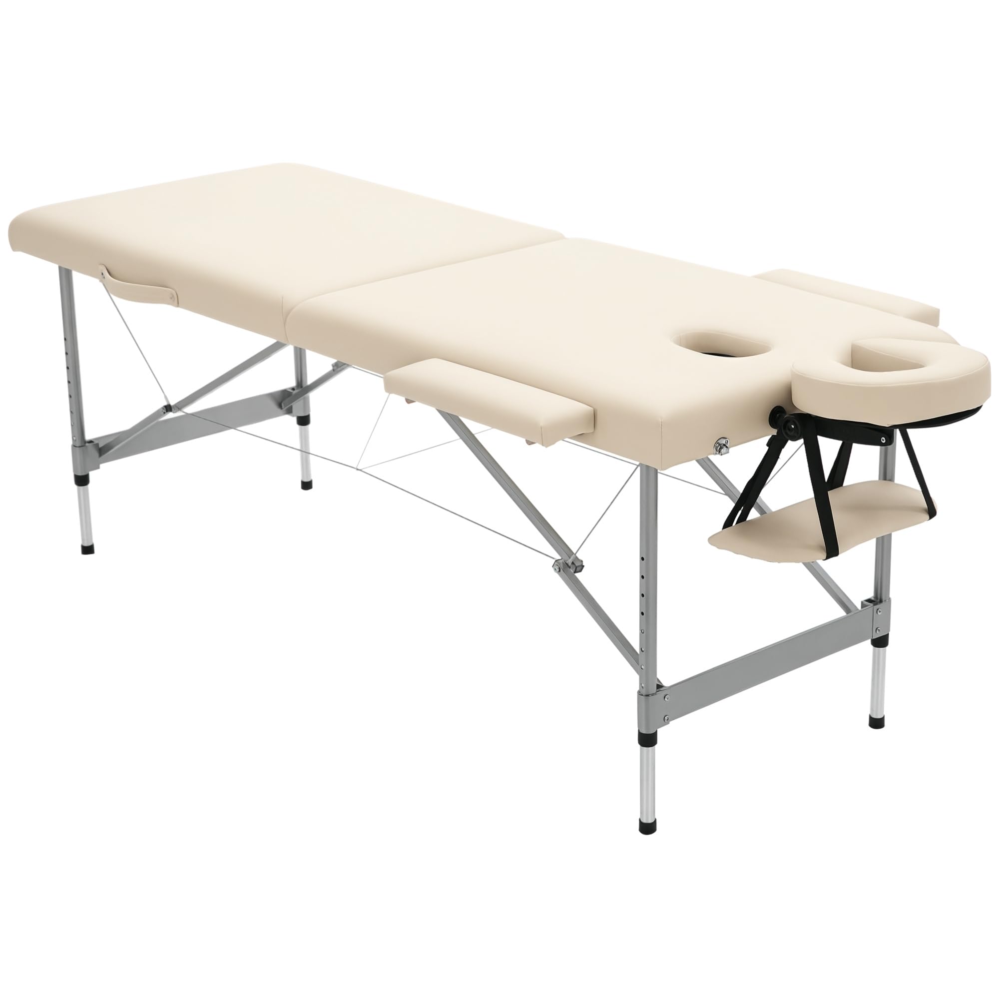 HOMCOM Camilla de Masaje Plegable Mesa de Masaje Portátil con Altura Ajustable en 7 Posiciones Reposacabezas y Marco de Aleación de Aluminio para Fisioterapia Carga 130 kg 186x71x62-​83 cm Beige