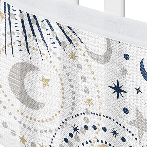 Sweet Jojo Designs + BreathableBaby 2-Piece Breathable Mesh Crib Liner Set (Stars and Moon) for Boys/Girls, Baby, Infants/Newborn Nursery (Navy Blue, Gold, Grey, Celestial, Sky, Stars, Shabby Chic)