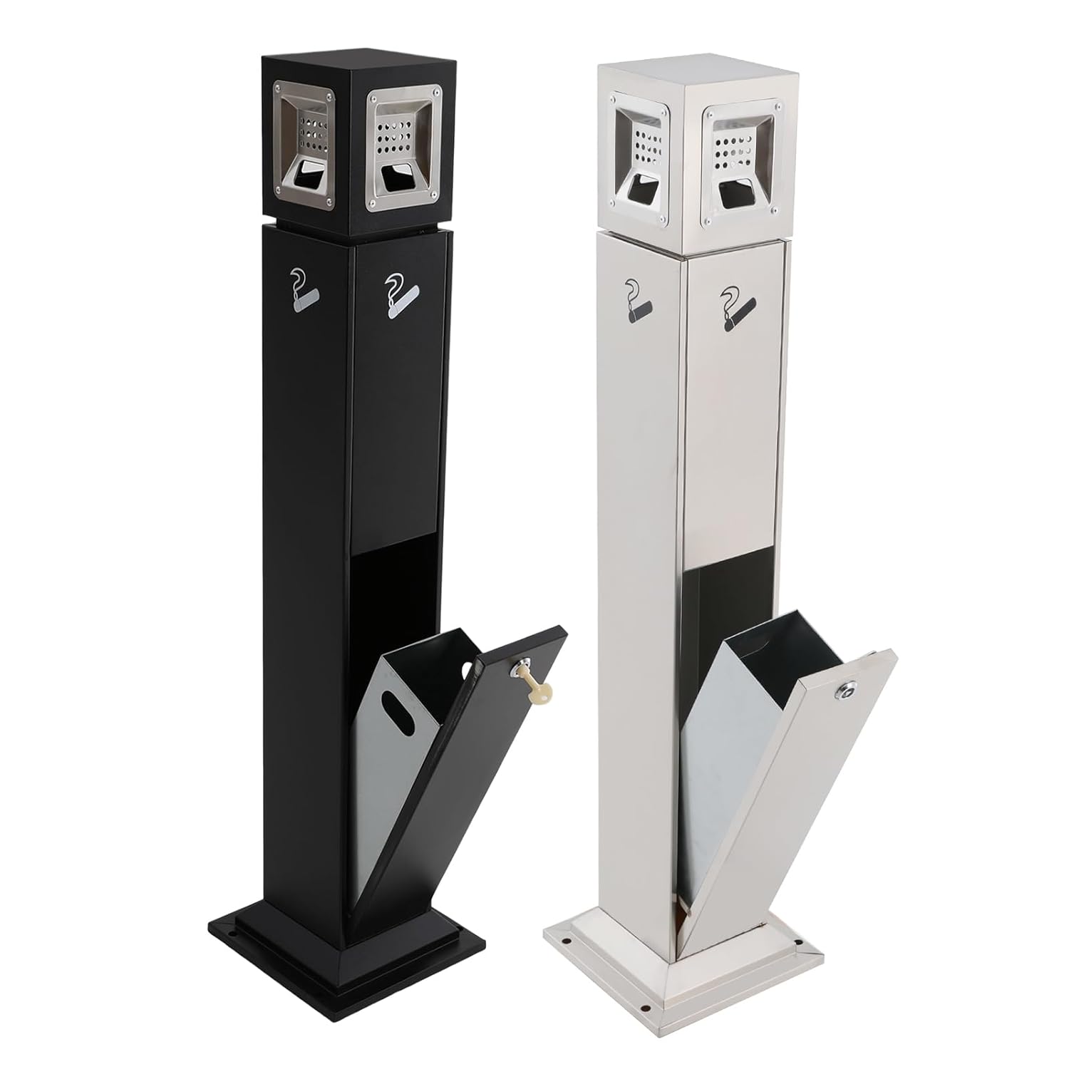 Cigarette Butt Disposal, Commercial Outdoor Ashtray Outdoor with Inner Bucket and Lock, Smokeless Ashtray Indoor for Hotel Lobby Public Smoking Area