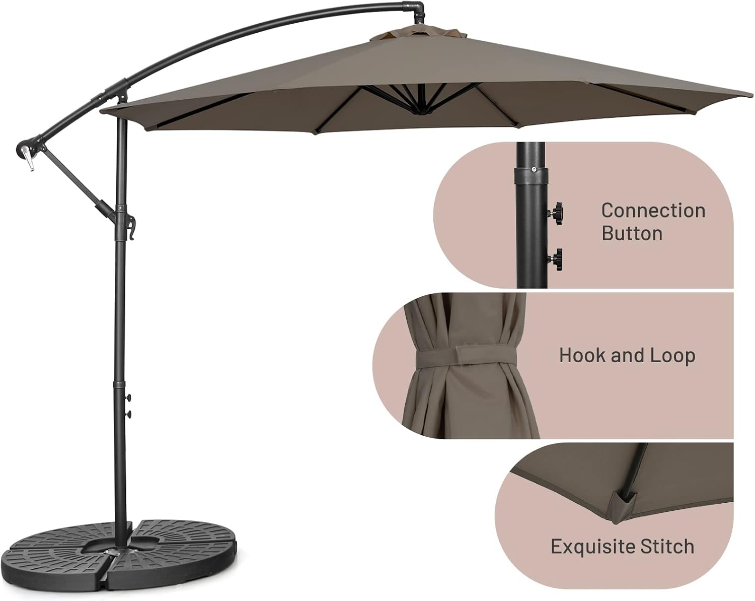Tangkula 10 FT Cantilever Patio Umbrella, Offset Outdoor Umbrella with Cross Base, Crank Handle, 8 Ribs for Market Garden, Poolside and Backyard (Tan)