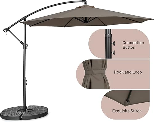 Miniatura 7 de Tangkula Sombrilla de patio de 10 pies con 8 varillas, sombrilla voladiza para exteriores con base cruzada y manivela, sombrilla colgante de mercado
