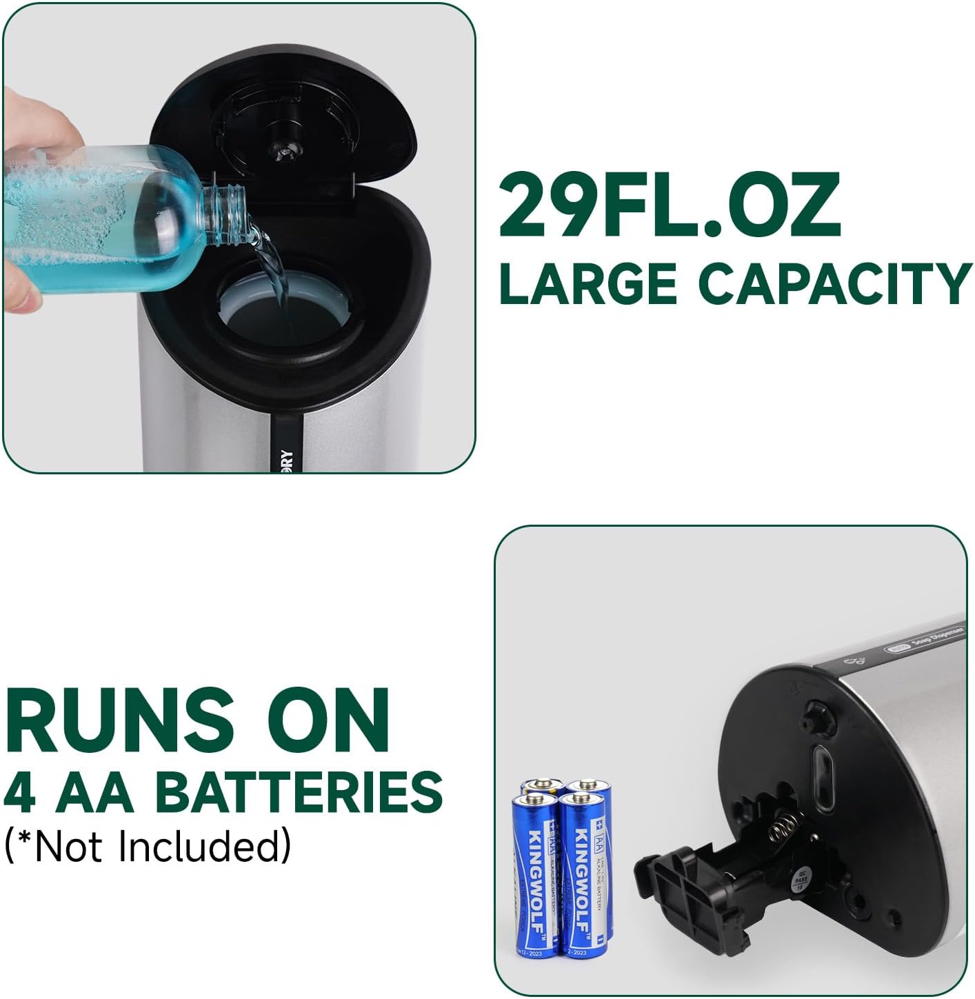 29fl.oz/850ml Commercial Automatic Liquid Soap Dispenser Wall-Mounted Large Capacity Model AD1209 Silver - Image 5