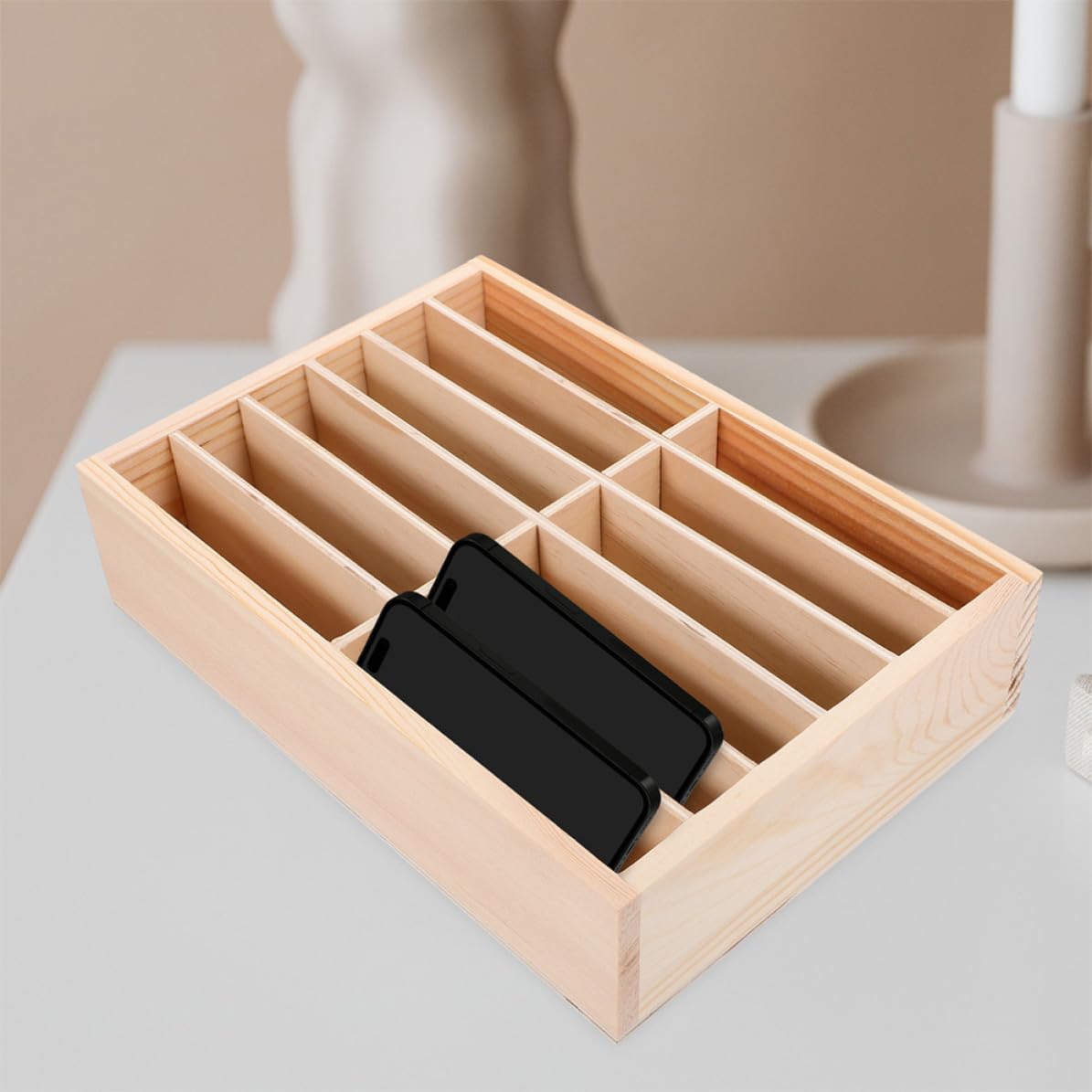 Organizer Gestione e Pezzi Cellulare per Scomparti Legno in 2 12 Design Multicomparto Compatto Protezione Ufficio e Aula Telefono