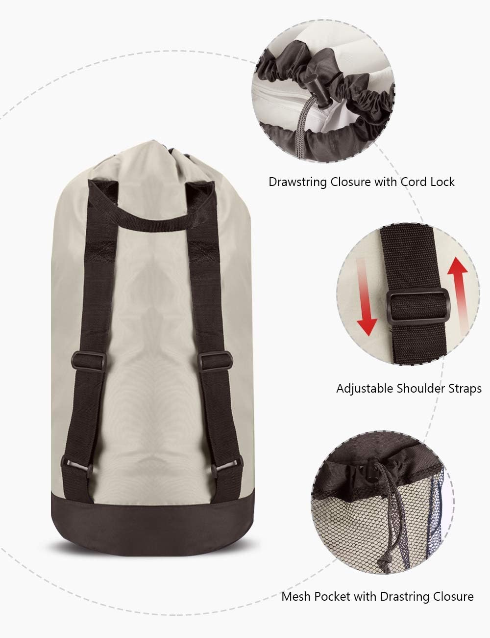 Dalykate Laundry Bag with Shoulder Straps and Mesh Pocket and Mesh Laundry Bags 3 Pack, 2 Item Bundle