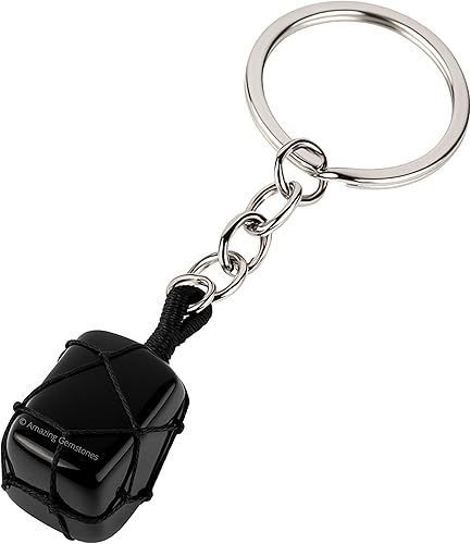 Llaveros de Cristal Tallado Hechos a Mano Turmalina negra (Macrame)