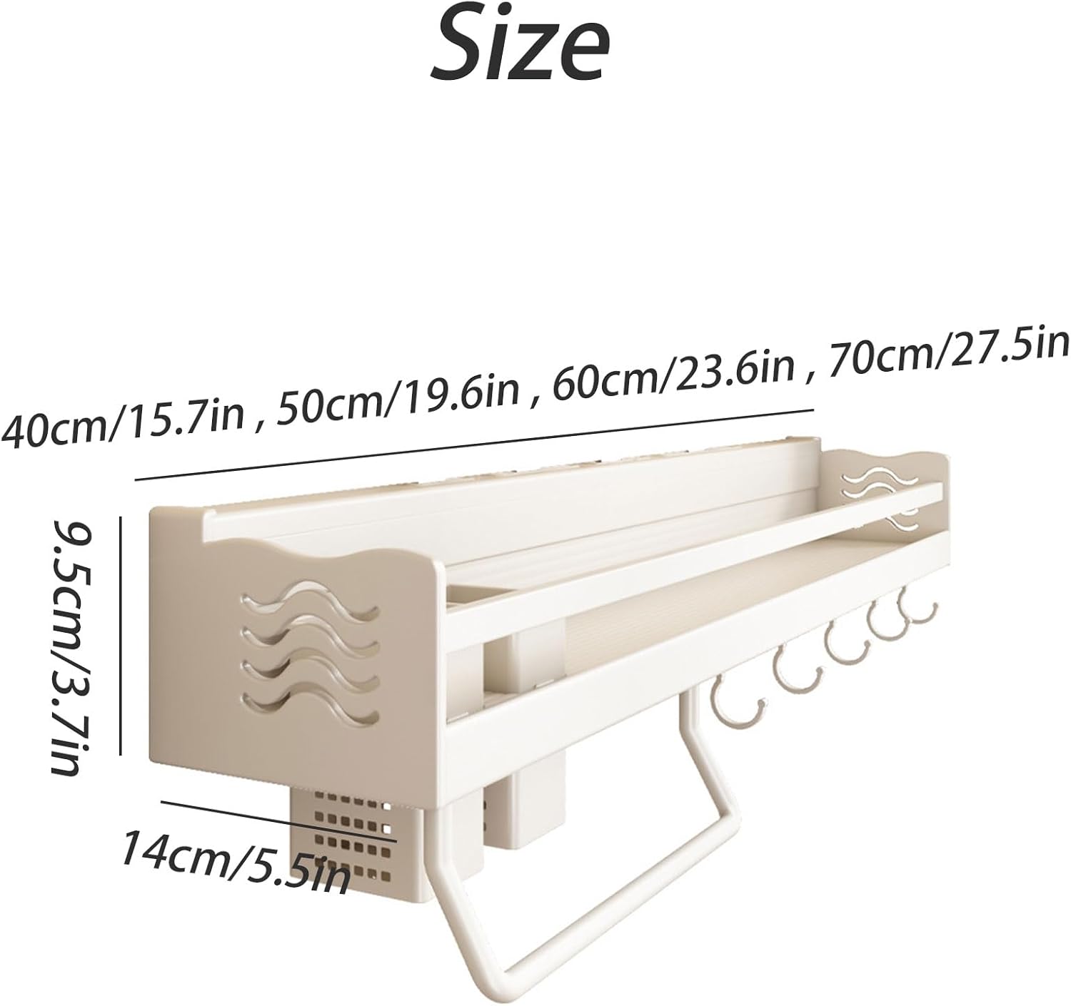 Dxcaicc Wall Mount Kitchen Utensil Shelf,Utensil Holder with Hooks,Spice Rack Organizer Wall Mounted,Hanging Storage Wall Shelf for Spatula Spoon,Towel,Spice Jar Organizer,50cm/19.6in