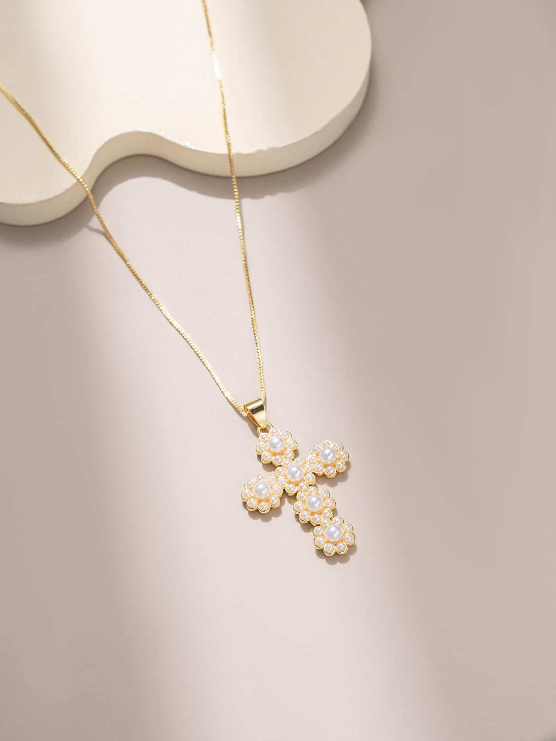 Pearl Cross Necklace for Women Dainty Gold and Pearl Cross Necklaces Bridal Bridesmaid Wedding Faith Christian Jewelry Gift - Image 7
