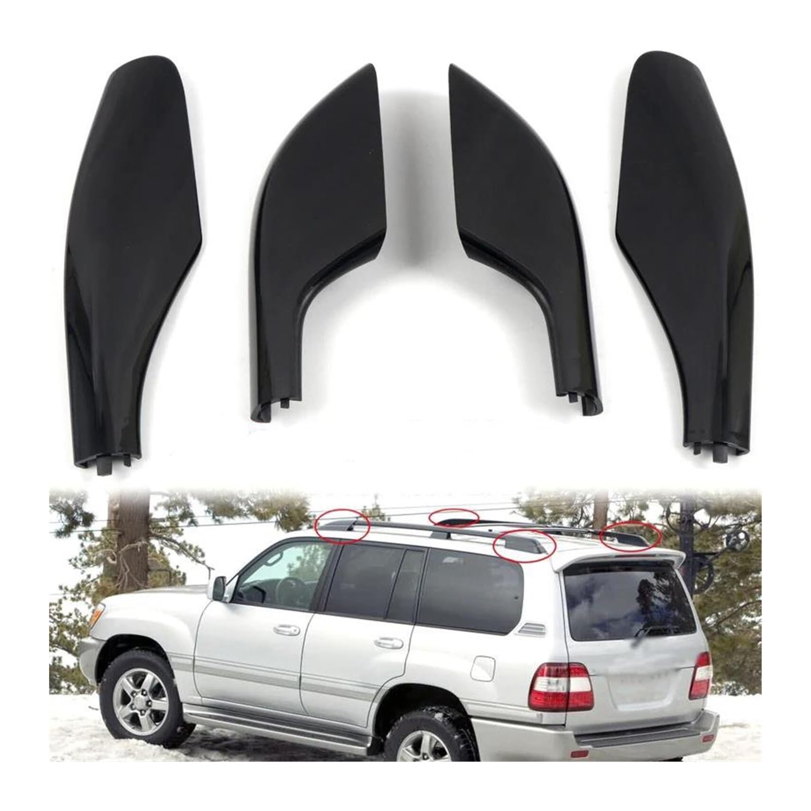 SKINII Cofre Techo Coche 4 Uds. Reemplazo Negro Tapa Cubierta del Extremo Riel Portaequipajes Techo Coche para Toyota para Land para Cruiser para LC100 1998-2007 Porta Equipaje De Automóvil
