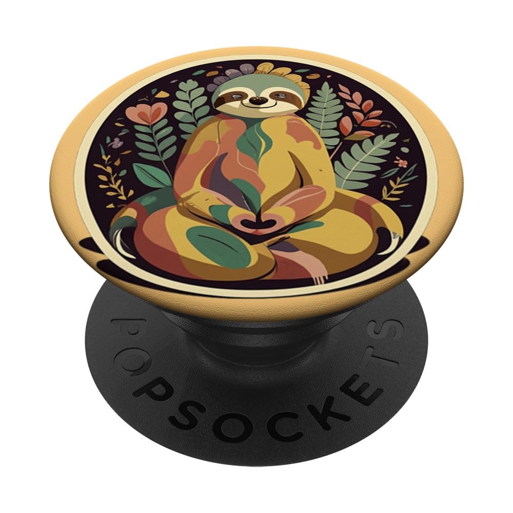 Sloth Sloth Yoga Teacher Yoga Meditation in Lotus Seat PopSockets Swappable PopGrip, Black