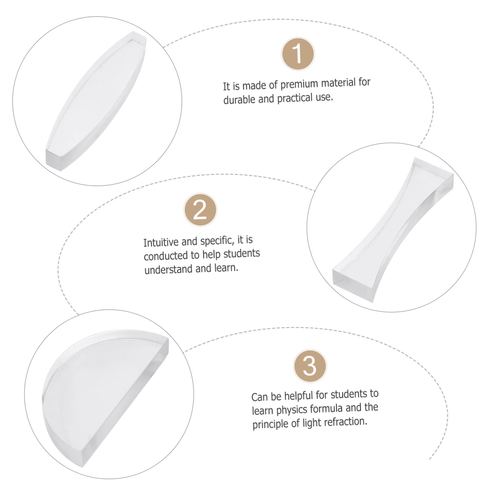 TIDTALEO 2sets Optical Glass Lenses Physics Kit Acrylic Set for Physics Education Optics Experiment Photo Photography 5pcs*2