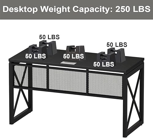 Miniatura 4 de BON AUGURE Escritorio negro para computadora, escritorio moderno para juegos, escritorios de oficina de madera industrial, escritorios de escritura