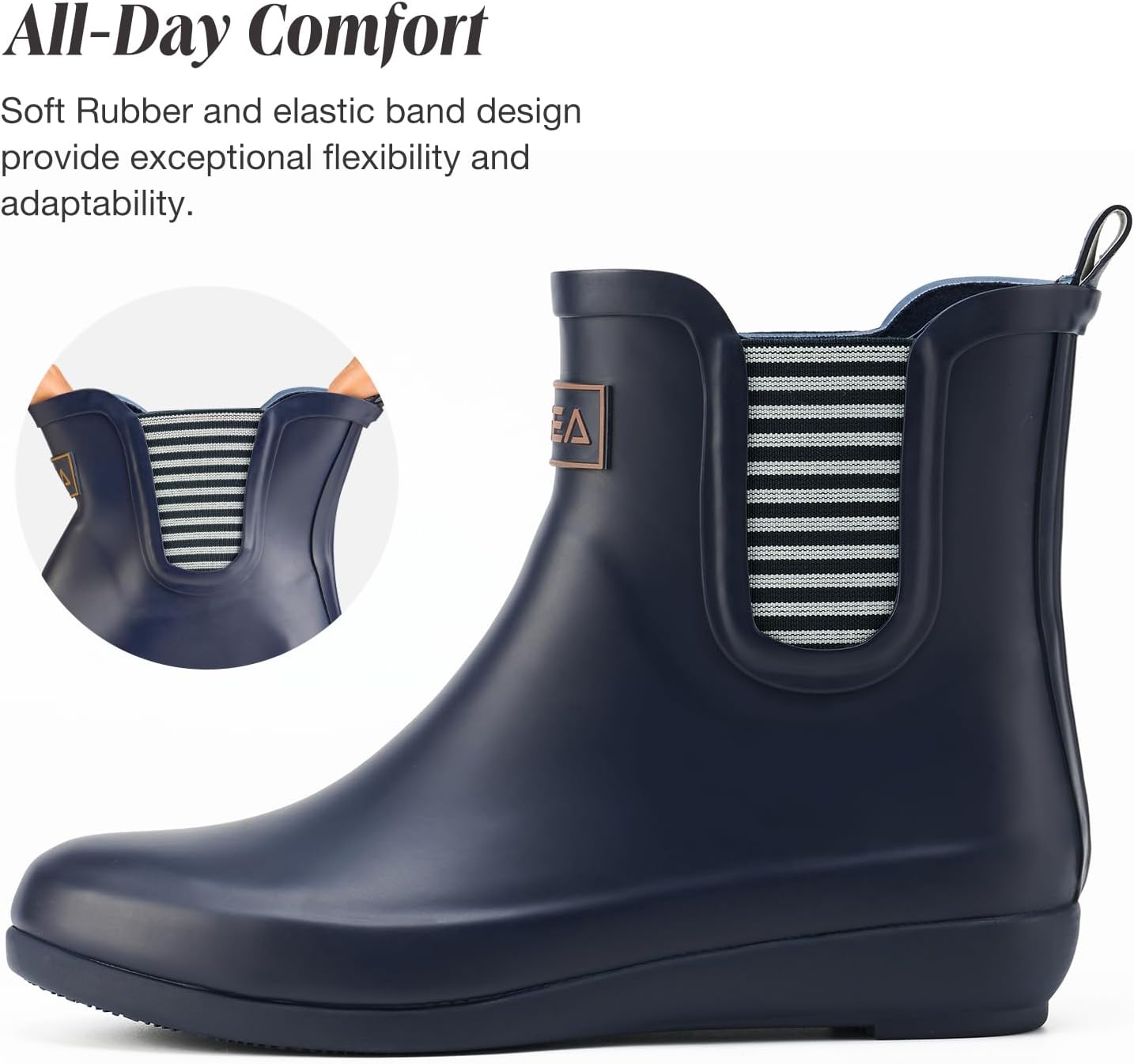 HISEA Rubber Rain Boots for Women Waterproof Chelsea Boots Short Ankle Rain Shoes Wedge Heel Anti-Slipping Rainboots for Ladies with Comfort Insole Lightweight Stylish Outdoor Work Booties
