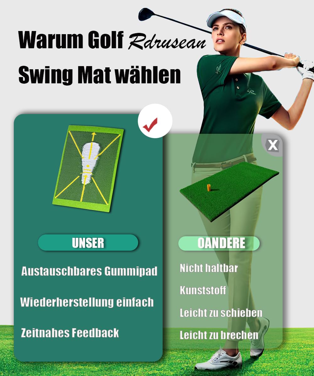 Premium-Golf-Übungsschwungmatte – Path Feedback Golf-Trainingsmatte – Schlagmatte für drinnen und draußen – Erweiterte Führungen -Schlagmatte mit Gummirückseite Bewegliches golflager