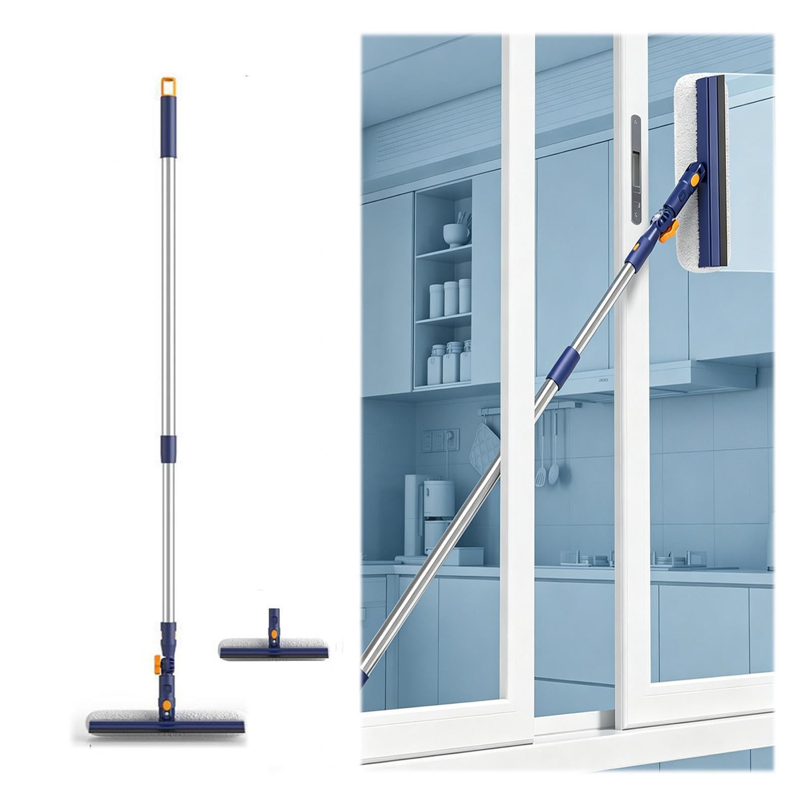 Fensterputzer Teleskop mit Drehbarem Kopf Teleskopstange für Fensterreinigung mit Verstellbarer Verlängerungsstange Geeignet für Glas, Autoscheiben usw,white-150cm(59.06in)